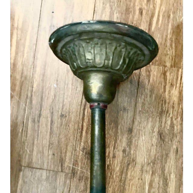 1920s Arts and Crafts, Art Deco Polychrome, Iron and Wood 3 Light Chandelier For Sale - Image 9 of 9