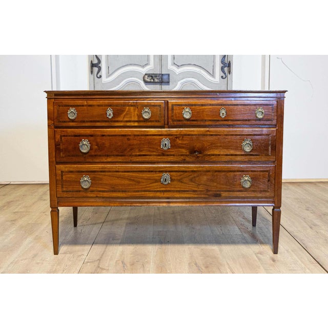 Wood Italian Neoclassical Period 1790s Walnut and Mahogany Commode with Cross Banding For Sale - Image 7 of 14