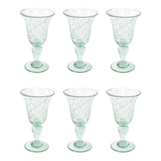 La Verrerie De Biot Set of 6 Handblown Pale Aquamarine Stemmed Drinking Glasses For Sale