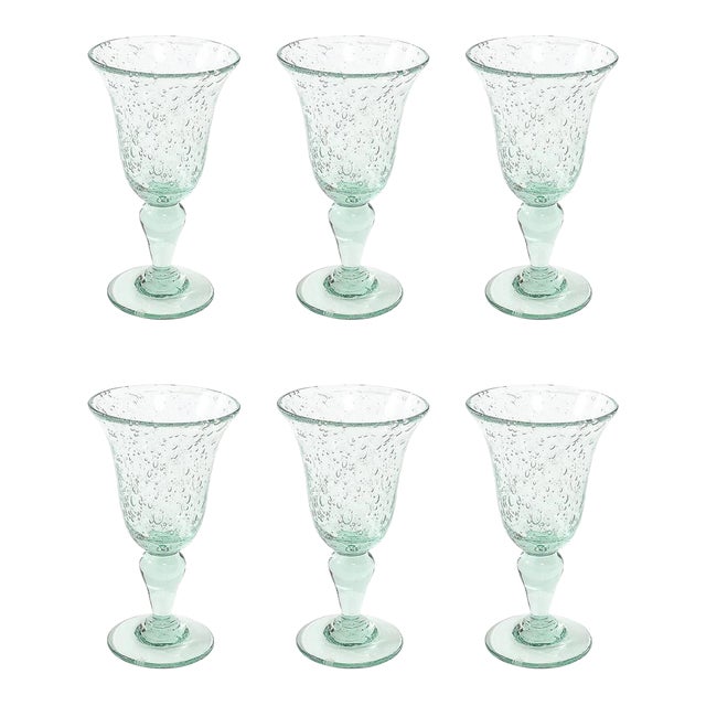 La Verrerie De Biot Set of 6 Handblown Pale Aquamarine Stemmed Drinking Glasses For Sale