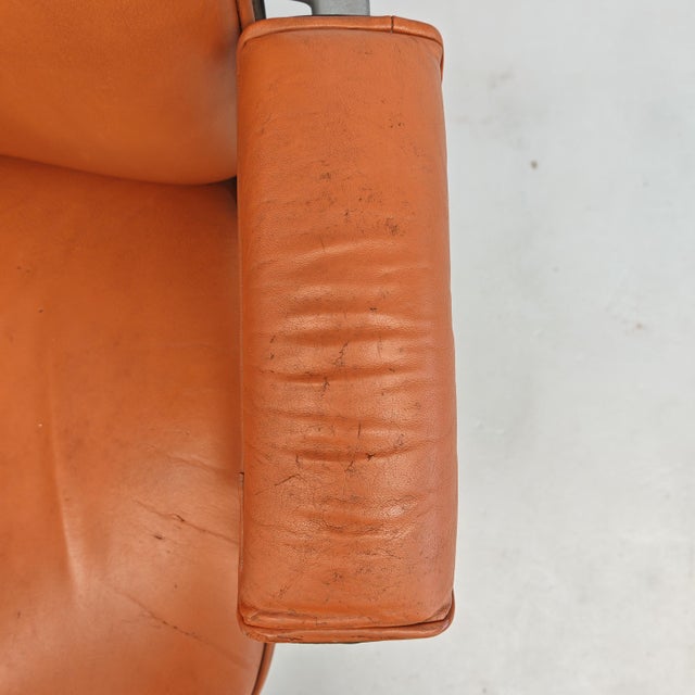 MIM Executive Chair with Wheels in Cognac Leather and Wood, 1970s For Sale - Image 17 of 18