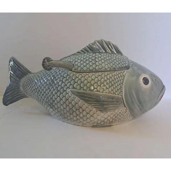 Ceramic Majolica Fish Soup Tureen With Matching Ladel For Sale - Image 7 of 7