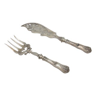 Fish Knife and Fork with Engravings and Cutouts For Sale