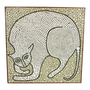 Mid 20th Century Jane Martz Marshall Studios Round Tile Master Work Cat Mosaic Wall Hanging