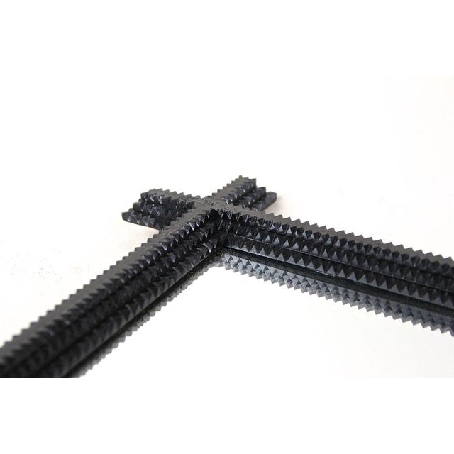 19th Century Rustic Black Tramp Art Mirror, Austria, 1890 For Sale - Image 14 of 17