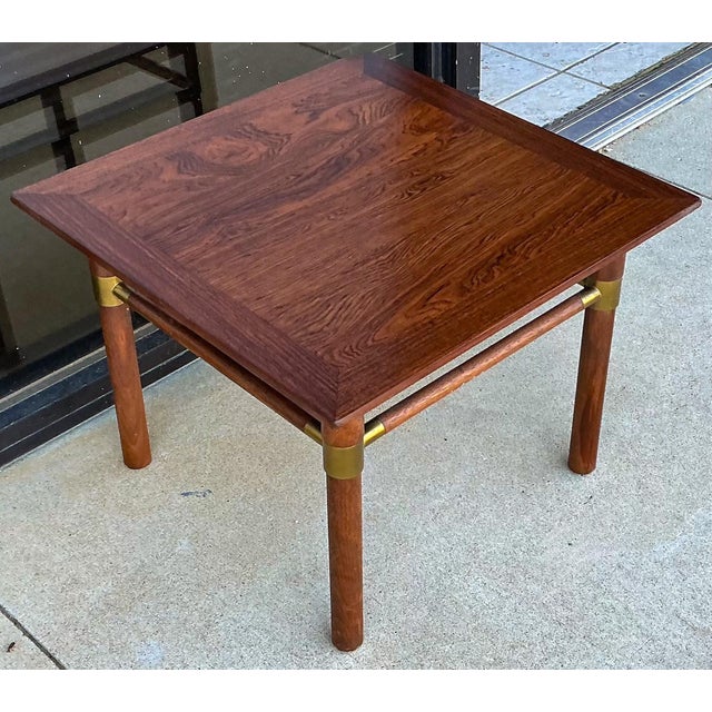 Mid-Century Modern Mid-Century Modern Bert England Low Profile Rosewood & Brass Side Tables - Pair For Sale - Image 3 of 8