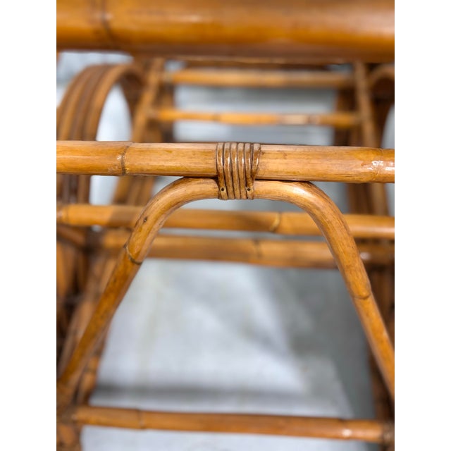Fully Refurbished, Double Tear-Drop Stacked Rattan Bamboo Sofa and Chair Living Room Set. Mid-Century, Rattan in the Manner of Paul Frankl. For Sale - Image 9 of 13