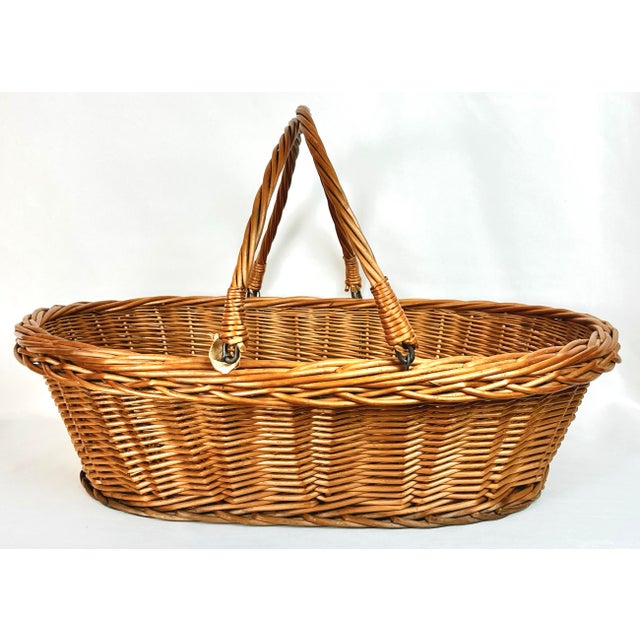 Late 19th Century Antique French Willow Market Basket With Iron Swing Handles, C. 1890–1910 For Sale - Image 5 of 10