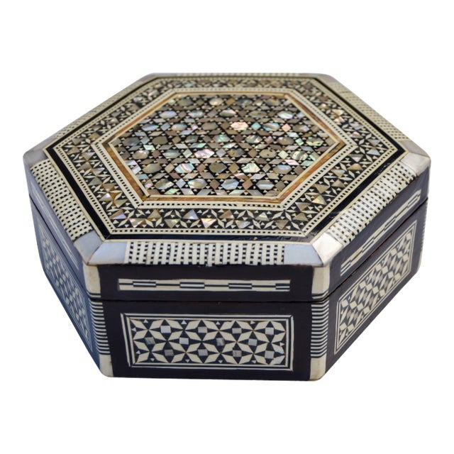 Diamond-Patterned Box W/ Pearl Inlay For Sale