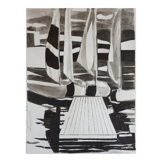 1990s Boats and Reflections Ink Drawing For Sale