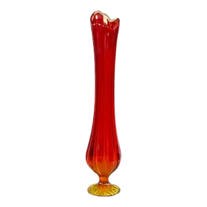 Vintage Mid Century Modern Orange and Yellow 19” Tall Swung Glass Vase