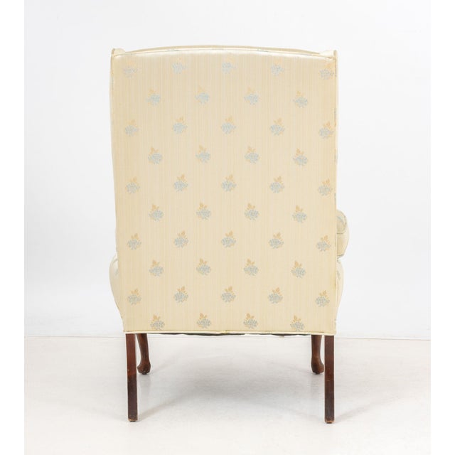 Wood Floral Silk Upholstered Wingback Slipper Chair For Sale - Image 7 of 7