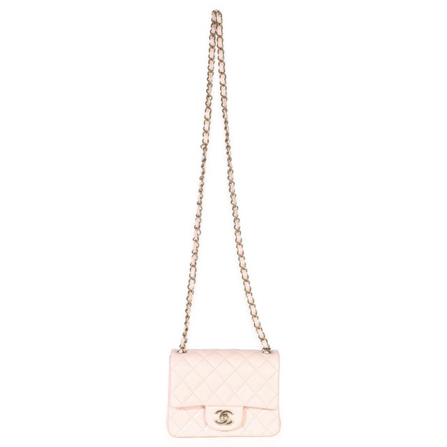 Animal Skin Pink Quilted Lambskin Mini Square Flap Bag For Sale - Image 7 of 8