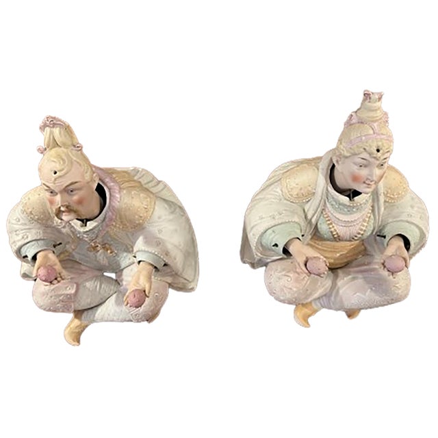 Traditional Pair of Early 20th Century Enameled Porcelain Bisque Germanic Nodder Circus Figurines For Sale - Image 3 of 9