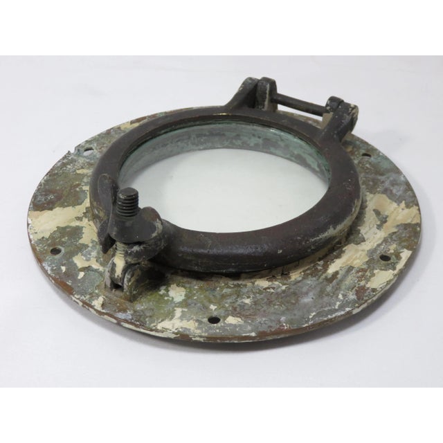Metal Small Size Antique Brass Ships Porthole For Sale - Image 7 of 13