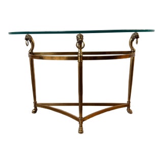 Brass Labarge Demilune Lion’s Head Table With Glass For Sale