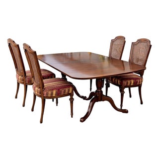 Classic Vintage Dining Table and Four Cane-Back Chairs For Sale