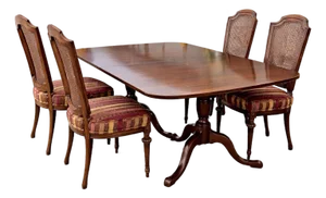 Classic Vintage Dining Table and Four Cane-Back Chairs