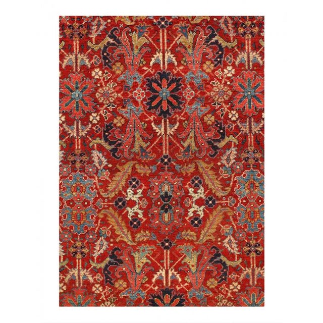The graceful lines and beautiful rug colors of this antique Persian Heriz Serapi rug evoke the feeling of strolling...