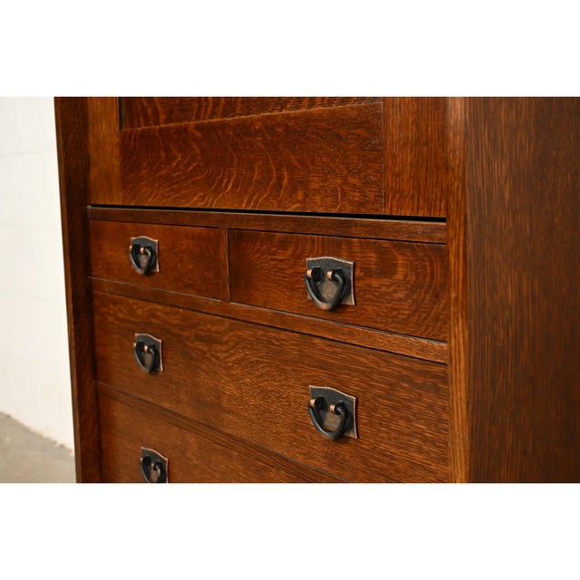 Late 20th Century L. & J. G. Stickley Mission Oak Arts & Crafts Drop Front Secretary Desk For Sale - Image 5 of 15