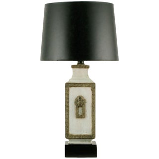 Neoclassical Crackle Glaze & Parcel Gilt Greek Key Table Lamp For Sale