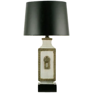Neoclassical Crackle Glaze & Parcel Gilt Greek Key Table Lamp