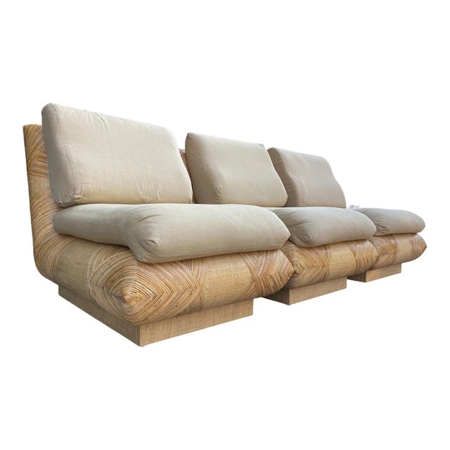 Wood 1970s Vintage Modular Rattan 3 Piece Sofa Chairs in the Style of Gabriella Crespi - Set of 3 For Sale - Image 7 of 8