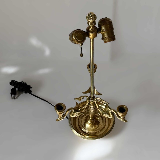 Brass Table Lamp With Swan Motif For Sale In Providence - Image 6 of 12