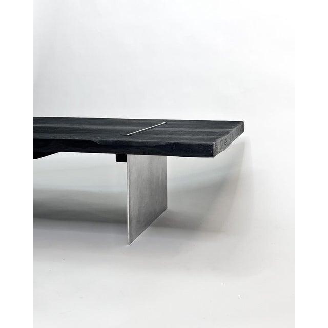 ollectible Design Coffee Table - Burnt Wood & Hand-Sanded Aluminum Handcrafted in Germany. Burnt & sealed hardwood....