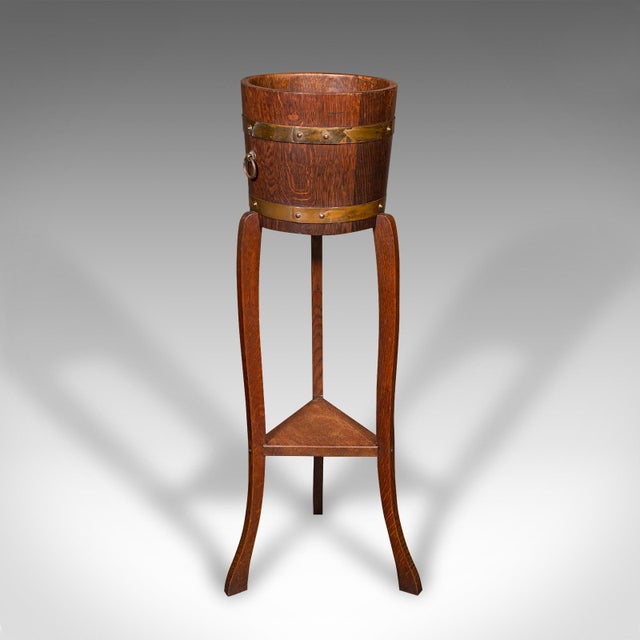 Antique Decorative Jardiniere Stand, English, Coopered Oak, Planter, Circa 1920 For Sale - Image 4 of 9
