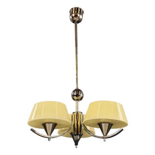 Art Deco Chrome Chandelier with Glass Shades, 1930s For Sale