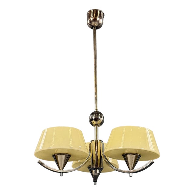 Art Deco Chrome Chandelier with Glass Shades, 1930s For Sale