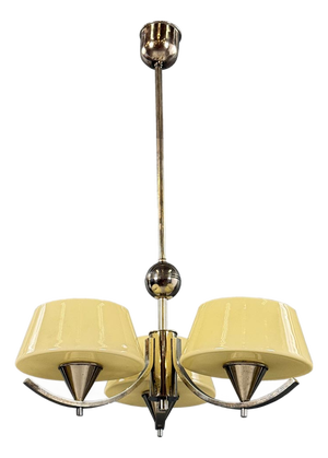 Art Deco Chrome Chandelier with Glass Shades, 1930s