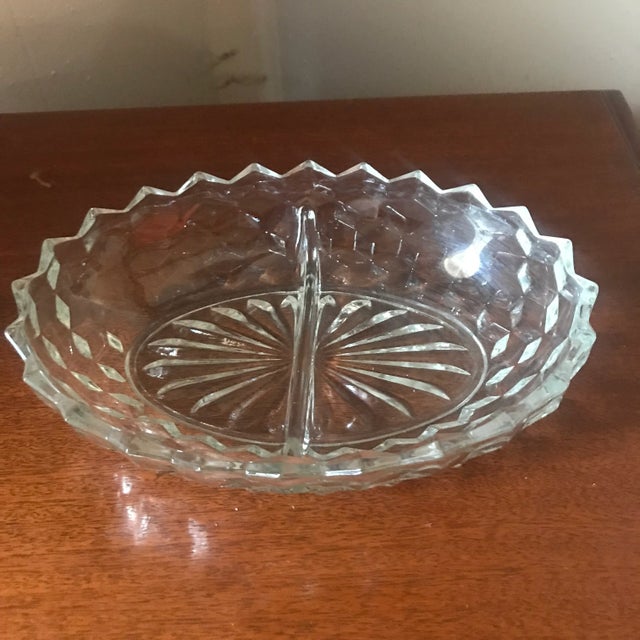 Mid-Century Modern Vintage Fostoria Pressed Glass Divided Serving Dish For Sale - Image 3 of 7