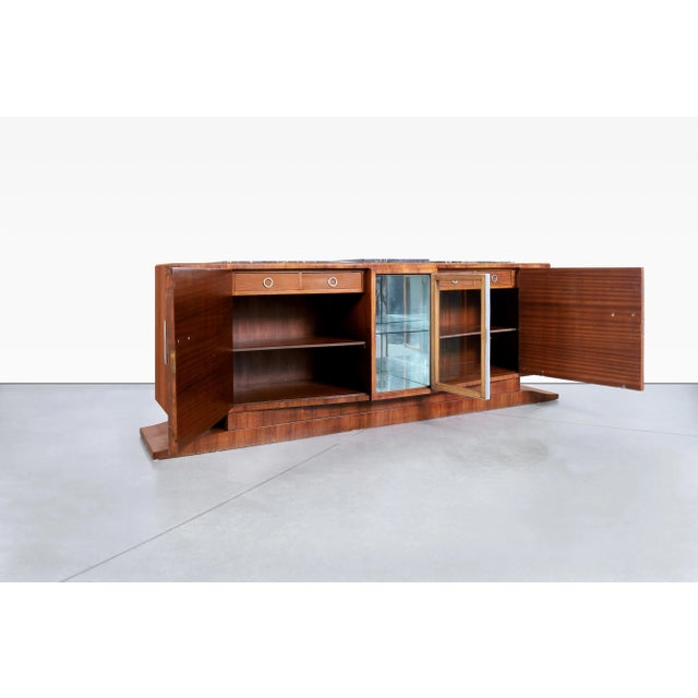French Art Deco Walnut and Portoro Marble Credenza by Maurice Rinck, 1940s For Sale - Image 10 of 12