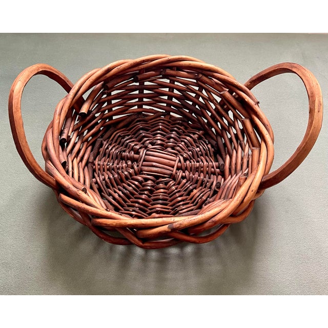 Vintage Natural Wicker Handled Basket For Sale - Image 4 of 8