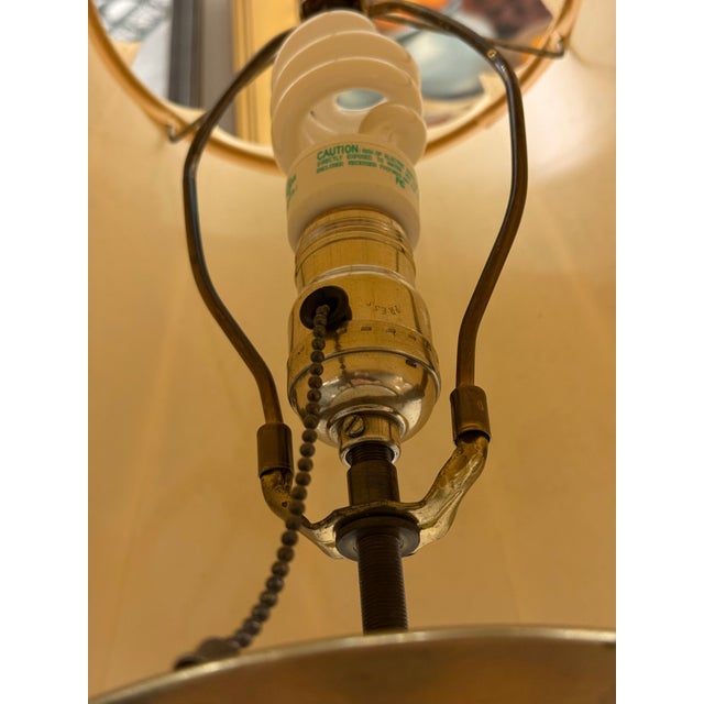 Metal Vintage Brass Table Lamp + Scallop Shade For Sale - Image 7 of 12