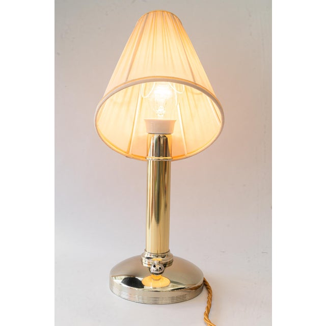 Art Deco Alpaca/Brass Table Lamp with Fabric Shade Vienna, Austria, 1920s For Sale - Image 14 of 18