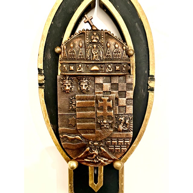 vintage historic Hungarian coat of arms wall plaque on a black antique wooden frame with gold trim * It features the...
