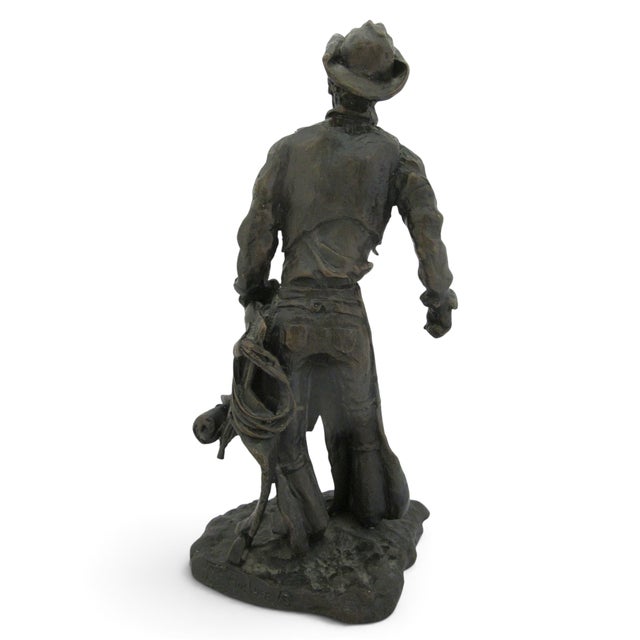 Colorado Cowboy With Saddle James Turner Sr. Western Art Bronze Statue For Sale - Image 10 of 12