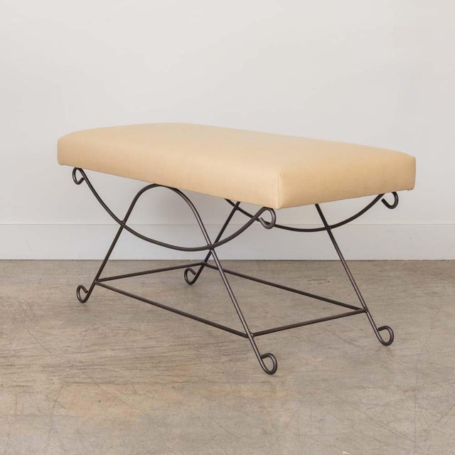 Panoplie Iron Loop Bench, Yellow Linen For Sale - Image 4 of 14