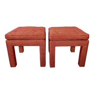 Upholstered Parsons Ottoman Stools by Baker - a Pair For Sale