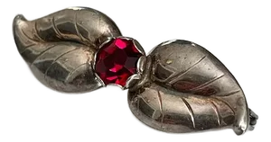1950s Herman Siersbol, Denmark, Sterling Silver 925 & Faceted Red Crystal Brooch, Signed, 1.5”