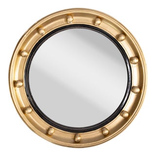 1930s English Giltwood Round Bullseye Convex Mirror For Sale