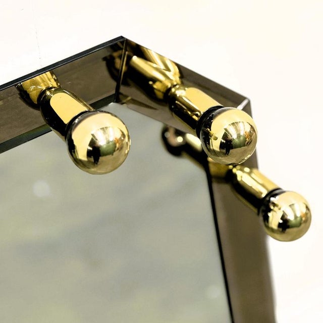 Vintage German Brass & Smoked Mirror with Architectural Faceted Top, 1980s For Sale - Image 6 of 8