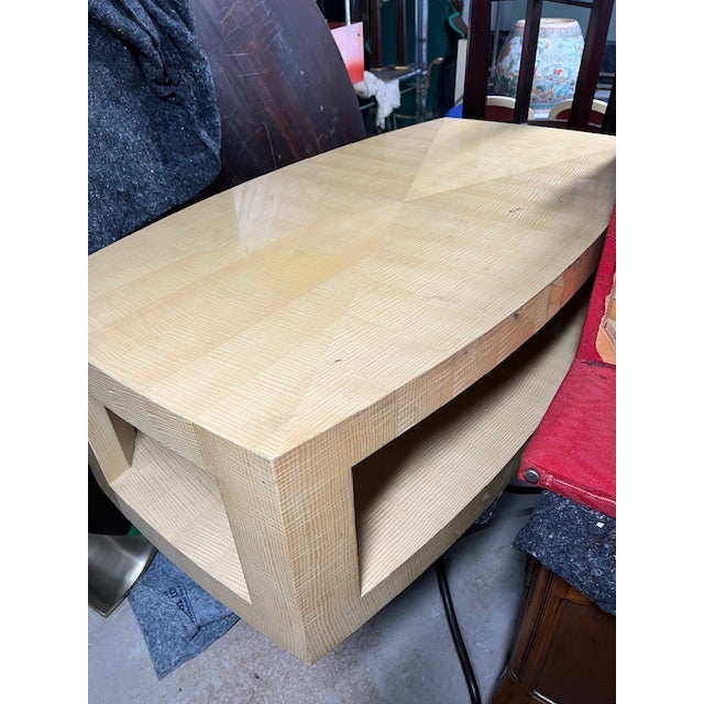 Lacquered Sycamore Two Tiered Oblong Coffee Table For Sale In New York - Image 6 of 7