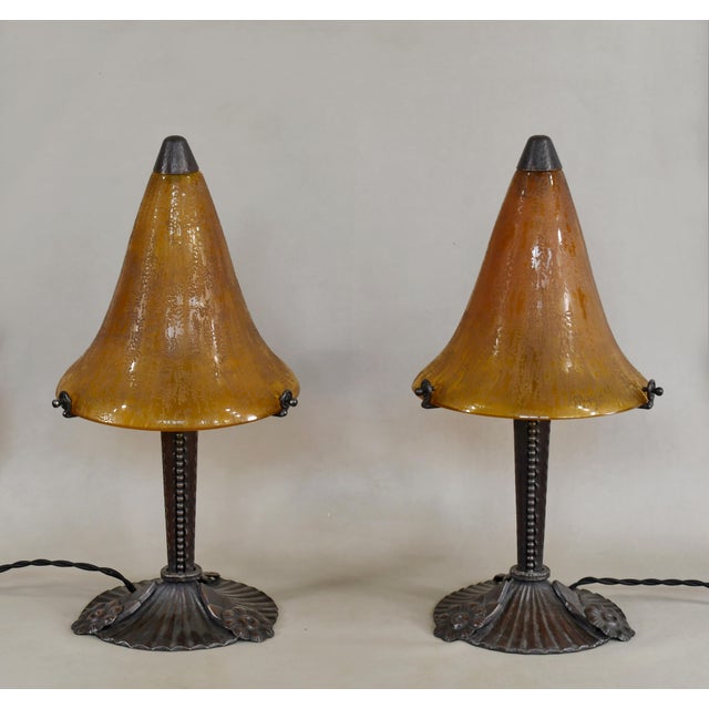 Daum French Art Deco Lamp by Louis Katona & Daum 1920s France - A Pair For Sale - Image 4 of 12