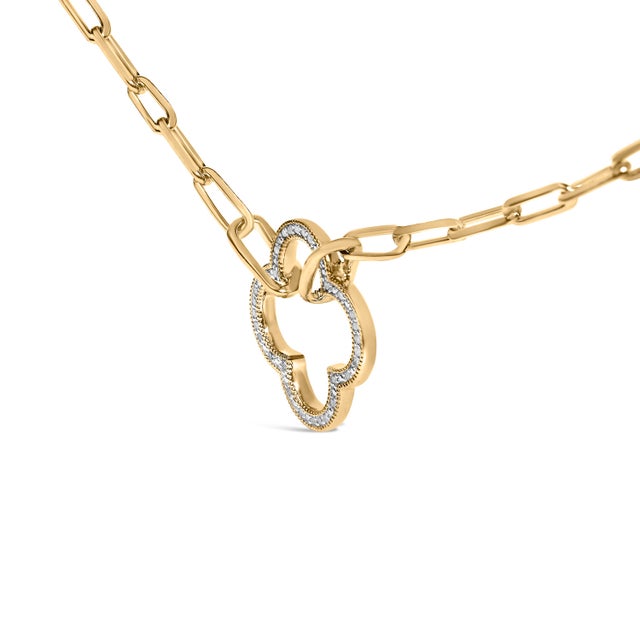 Haus of Brilliance Gold Vermeil 1/10 Cttw Diamond Paperclip Chain Clover Pendant Necklace For Sale - Image 4 of 4