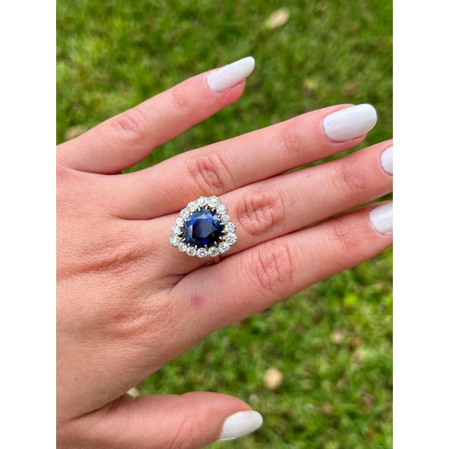 9 Carat No Heat Ceylon Blue Sapphire & Old Euro Cut Diamond Ring in 14K, Size 6.5 For Sale - Image 10 of 10