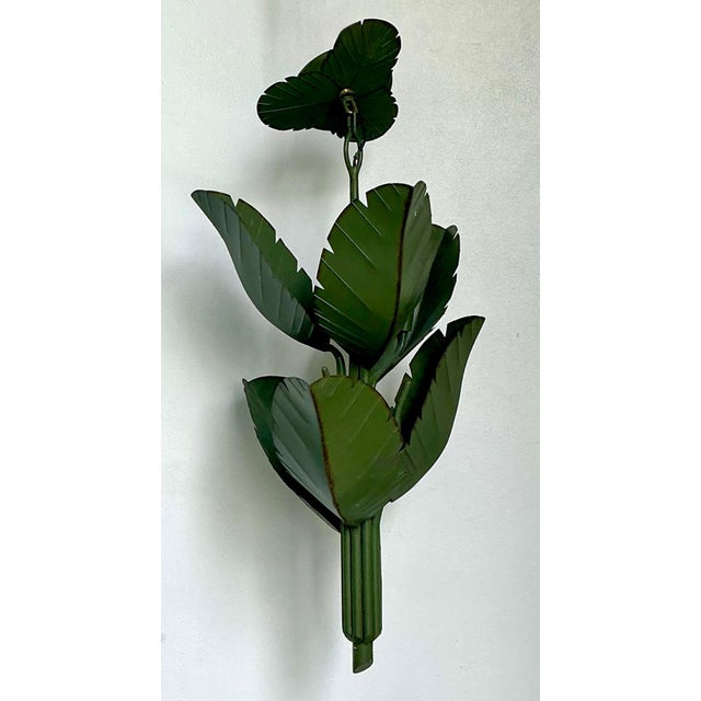 Green Vintage Green Banana Leaf Six Arm Chandelier For Sale - Image 8 of 12